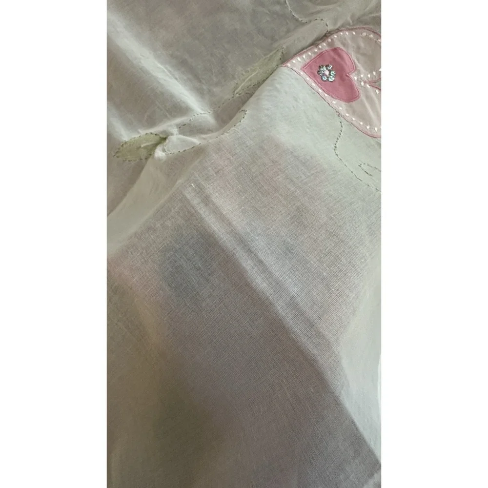 Pottery Barn Kids Sheer Curtain Panel Applique Flowers Pink 44x84 Tab Top Cotton